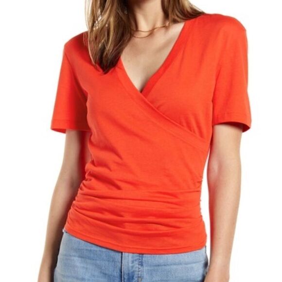 Something Navy Red Poppy Surplice Neck Tee - Picture 1 of 9